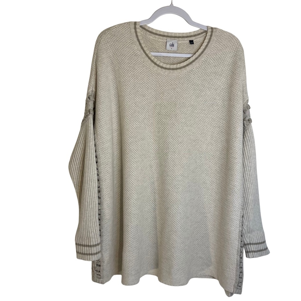 Cabi  Slip Stitch  Textured Cream Oversized Sweater Sz Large